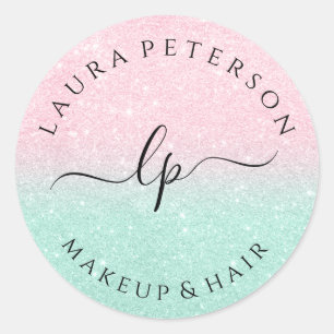 Adesivo Redondo caligrafia manuscrita rosa gold glitter