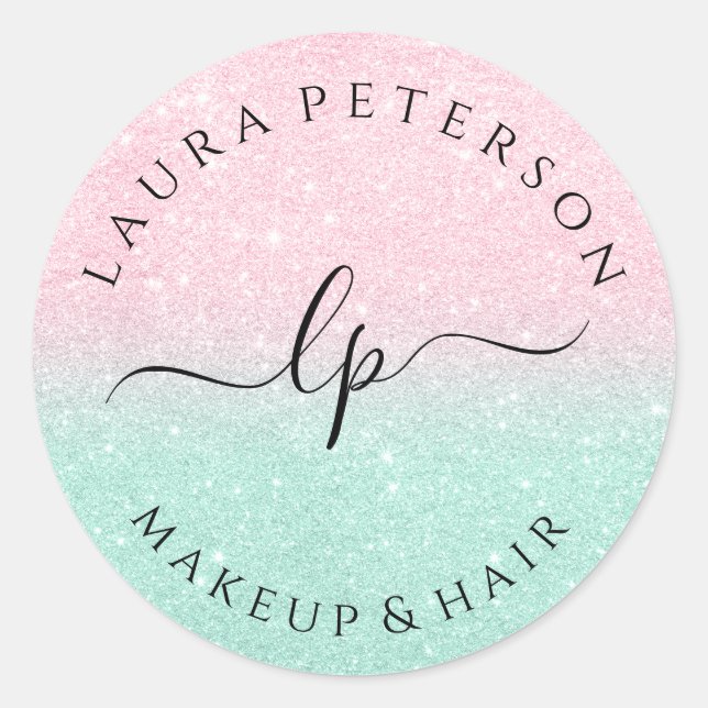 Adesivo Redondo caligrafia manuscrita rosa gold glitter (Frente)