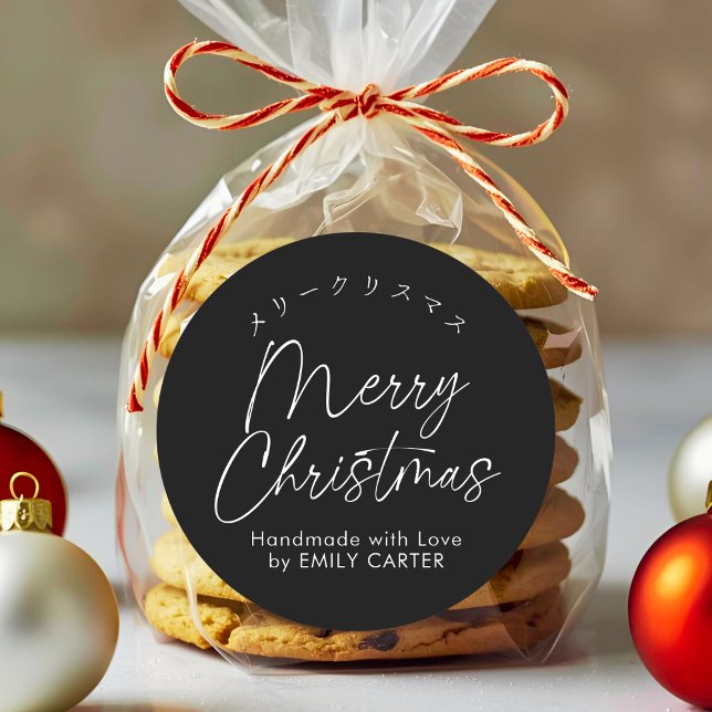 Adesivo Redondo Caligrafia Mínima de Natal Preta (Criador carregado)