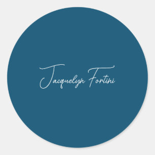 Adesivo Redondo Caligrafia Minimalista Plana Azul Oceânica Elegant