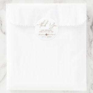 Adesivo Redondo Caligrafia, mocha Obrigado casamento