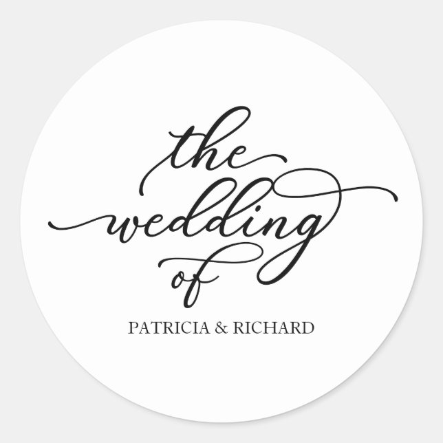 Adesivo Redondo Caligrafia Moderna O Casamento De Rou Clássico (Frente)