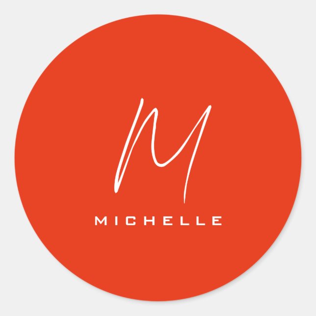 Adesivo Redondo Caligrafia monograma branco na moda vermelho seu n (Frente)