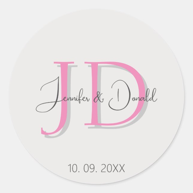 Adesivo Redondo Caligrafia monograma de roteiro clássico moderno (Frente)