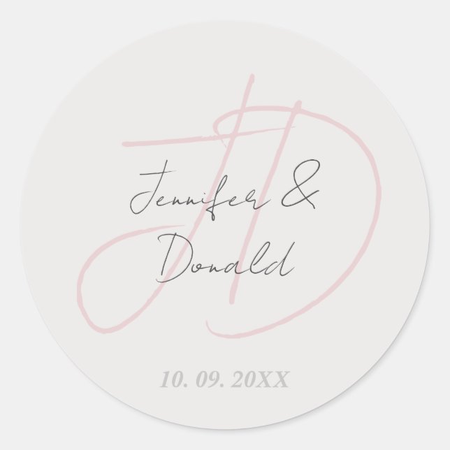 Adesivo Redondo Caligrafia monograma de roteiro clássico moderno (Frente)