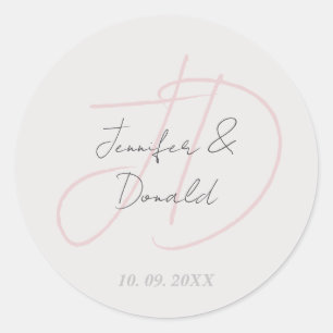 Adesivo Redondo Caligrafia monograma de roteiro clássico moderno