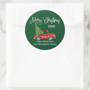 Adesivo Redondo Caligrafia Natal Red Truck Gift Verde