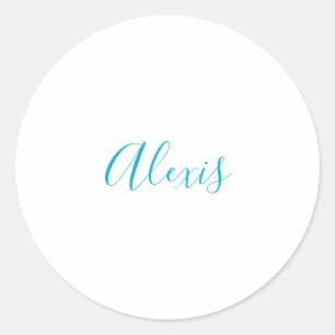 Adesivo Redondo Caligrafia Nome Script Simples Branco Azul