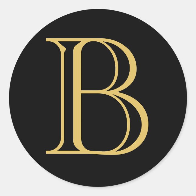 Adesivo Redondo Caligrafia Profissional de Monograma Dourado Preto (Frente)