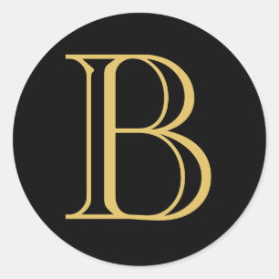 Adesivo Redondo Caligrafia Profissional de Monograma Dourado Preto
