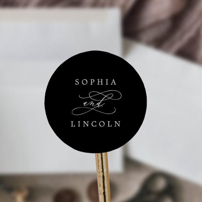 Adesivo Redondo Caligrafia romântica Fósseis de Envelope Negra (Criador carregado)