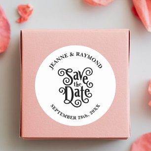 Adesivo Redondo Caligrafia Romântica para Casamento Save the Date