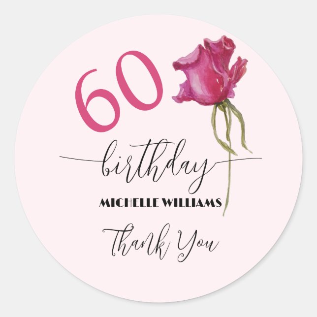 Adesivo Redondo Caligrafia rosa rosa-rosa com aquarela (Frente)