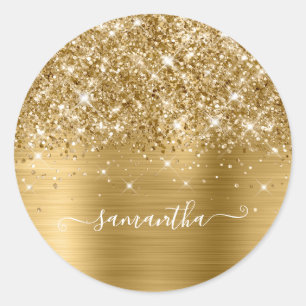 Adesivo Redondo Caligrafia Signature Menina Dourado Brilhante
