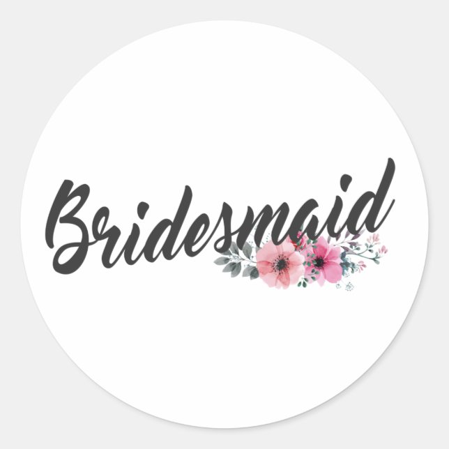 Adesivo Redondo Caligrafia Simples de Casamento de Bridesmaid | Vi (Frente)