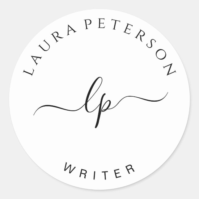 Adesivo Redondo Caligrafia simples e elegante de script (Frente)