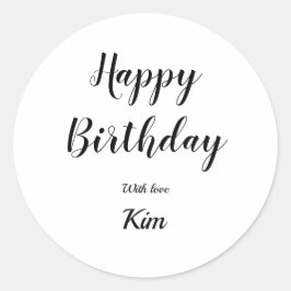 Adesivo Redondo caligrafia simples, feliz aniversário personalizad