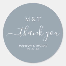 Adesivo Redondo Caligrafia Simples Monograma Dusty Casamento Azul