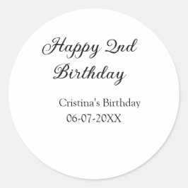 Adesivo Redondo caligrafia simples segundo aniversário feliz mínim