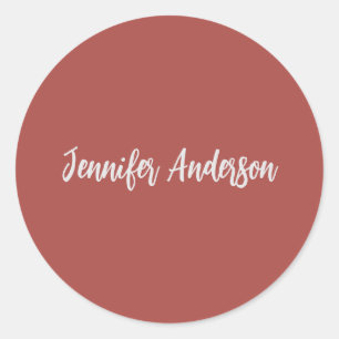 Adesivo Redondo Caligrafia Vermelho Brick Personalizado Elegante