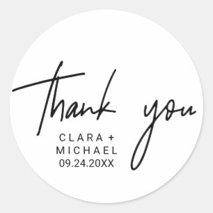 Adesivo Redondo Caligrafia Whimsical Obrigado Favor De Casamento