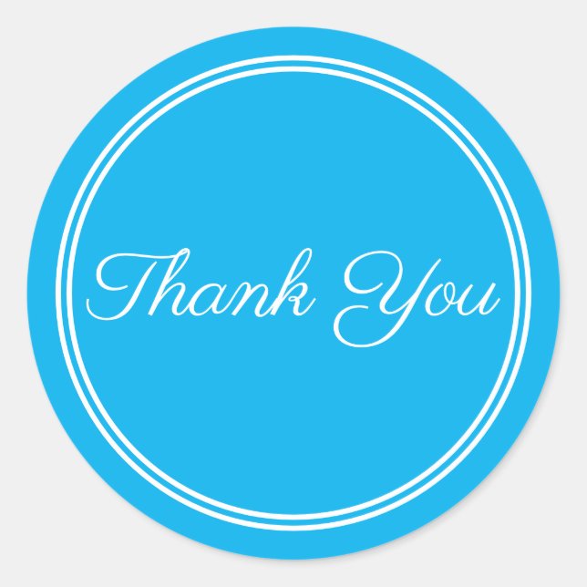 Adesivo Redondo Caligrafia White Azul Obrigado Sticker (Frente)