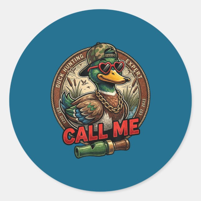 Adesivo Redondo Call Me Duck Hunting Retro Valentine's Day Men Wom (Frente)