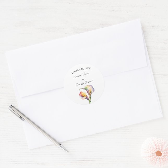 Adesivo Redondo Calla Aquarela Elegante Lírios Românticos (Envelope)