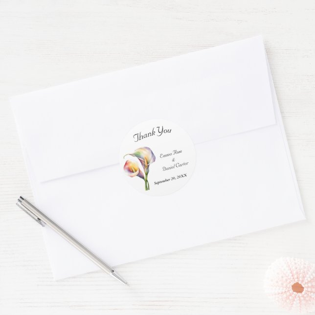 Adesivo Redondo Calla Aquarela Elegante Lírios Românticos (Envelope)