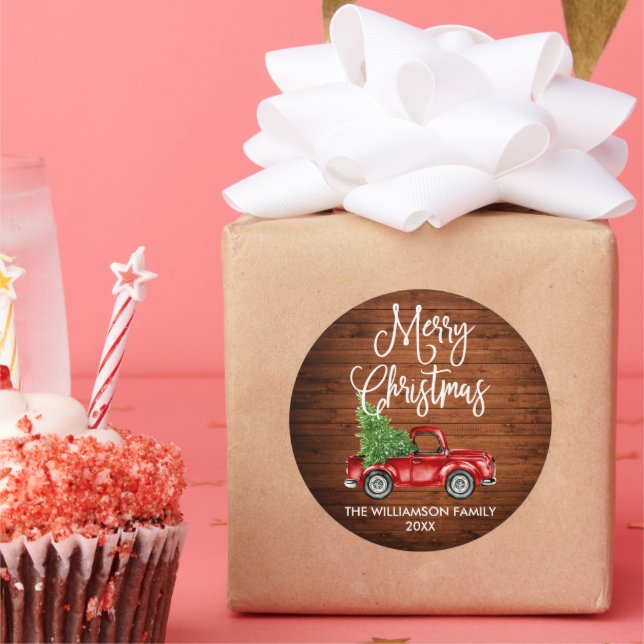 Adesivo Redondo Calligrafia Script Wood Christmas Truck (Festa)