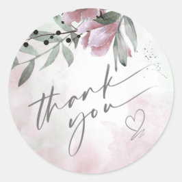 Adesivo Redondo Calliografia Floral Obrigado Heart Mauve ID771