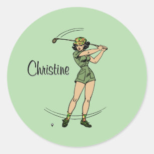Adesivo Redondo Calma para o Golfe Pessoal Lady Golfer Green