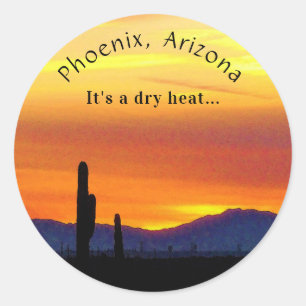 Adesivo Redondo Calor Seco Saguaro Cactus Laranja Arizona