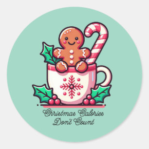 Adesivo Redondo Calorias de Natal Fofas Não Contam Engraçado
