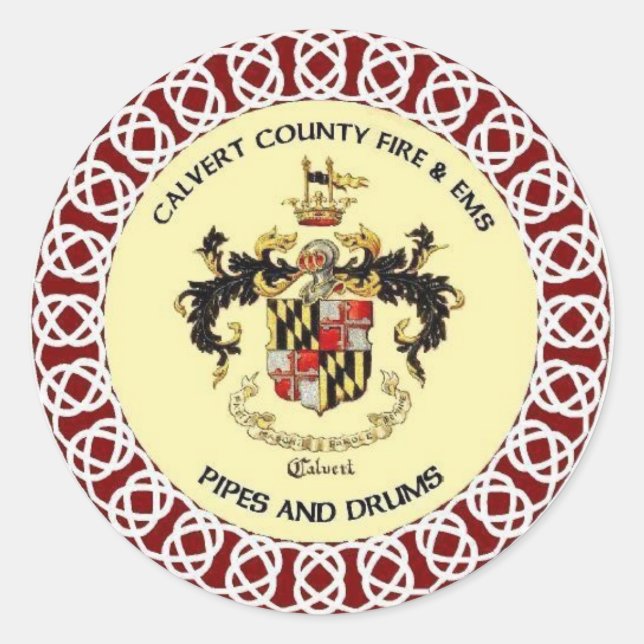 Adesivo Redondo Calvert County Pipes e Drums Sticker (Frente)