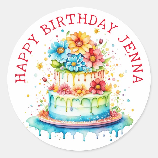 Adesivo Redondo Cama de Bolo Vermelho e Azul (Frente)