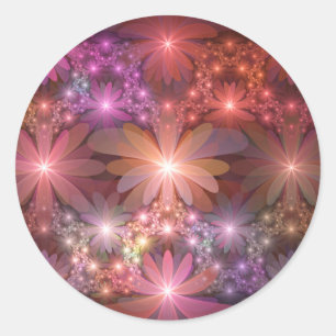 Adesivo Redondo Cama De Flores Colorida Abstrata Arte Fractal Bril