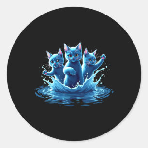Adesivo Redondo Camala Blue Cats Wave - Bonitinho Para Proprietári