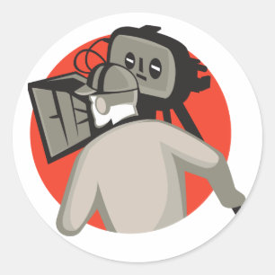 Adesivo Redondo câmara de cinema de cineasta de filmagem da equipe