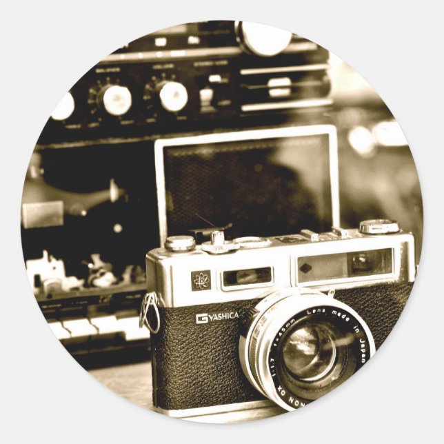 Adesivo Redondo Câmara de Foto Antiga (Frente)