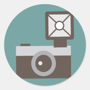 Adesivo Redondo Câmara de Vintage da Cartoon