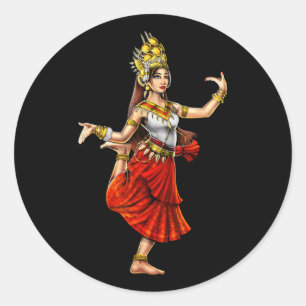Adesivo Redondo Camb do Camboja Khmer Tradicional Dançarina Apsara
