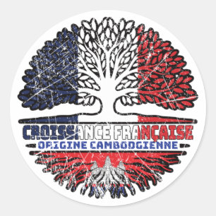 Adesivo Redondo Cambodja, França, França, Árvore Bandeira