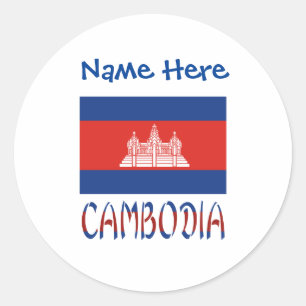 Adesivo Redondo Camboja Bandeira Cambojana Azul Personalização 