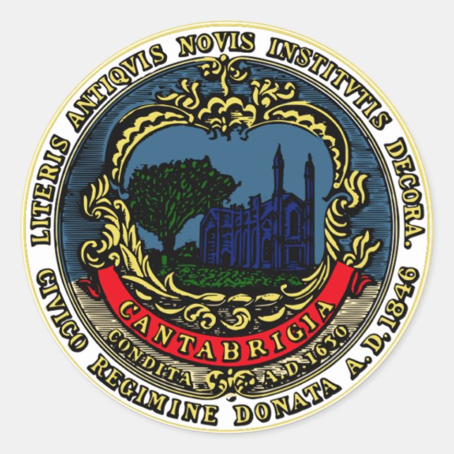Adesivo Redondo Cambridge Massachusetts City Seal Round Sticker (Frente)