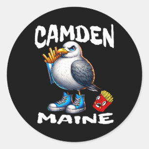 Adesivo Redondo Camden Maine Gaivota Engraçada Batatas Fritas Lemb