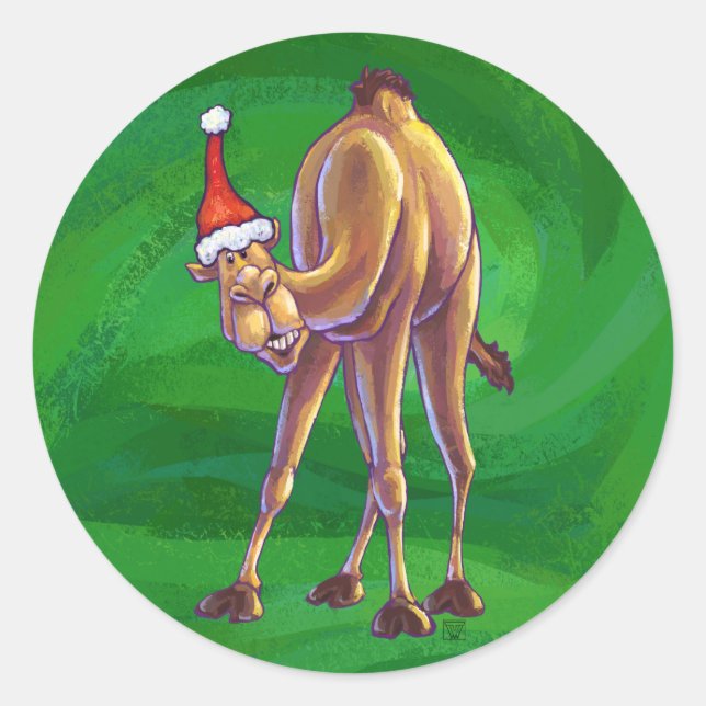Adesivo Redondo Camel Christmas on Green (Frente)