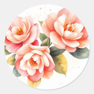 Adesivo Redondo Camellias cor-de-rosa suave e pêssego na Costa do
