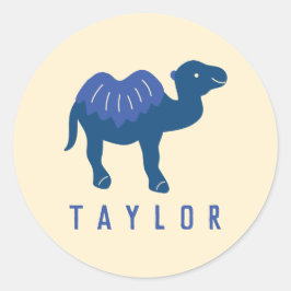 Adesivo Redondo Camelo de desenho animado azul Bactriano 2 Corcund