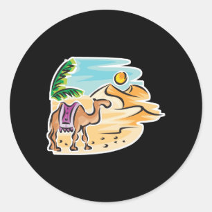 Adesivo Redondo camelo na cena do deserto